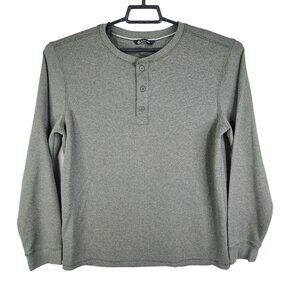 Mens Green Members Mark Thermal Henley Shirt Long Sleeve Size L
